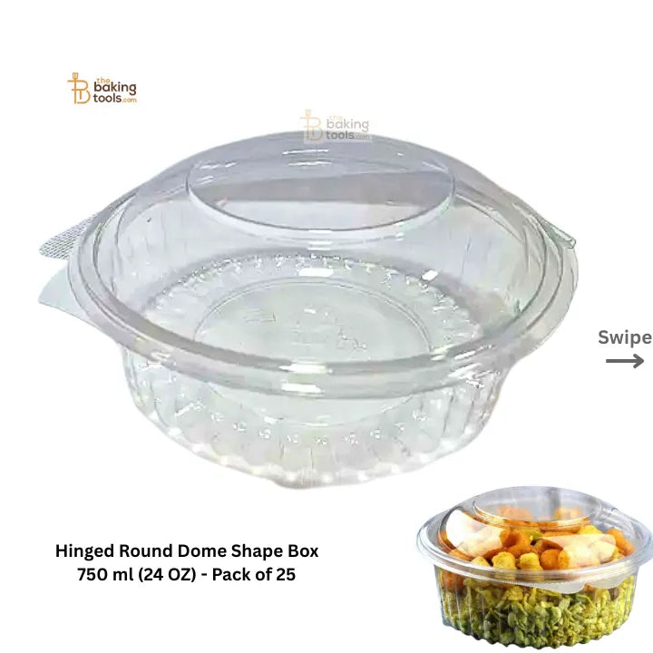Hinged Round Dome Shape Box 750 ml (24 OZ) - Pack of 25 - thebakingtools.com